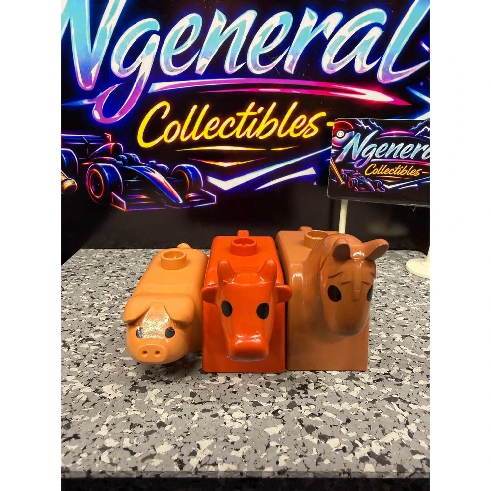 Lego Duplo Farm Animal Figures Lot Pig Cow Horse Tan Orange Brown Vintage
